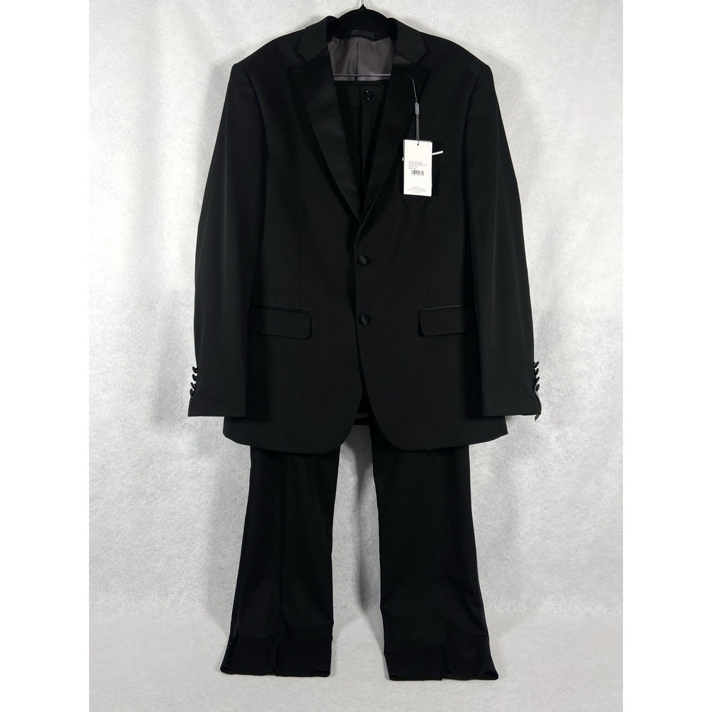 Geoffrey Beene 2PC Tuxedo Suit Mens 44L Black Modern Fit Stretch Formal New